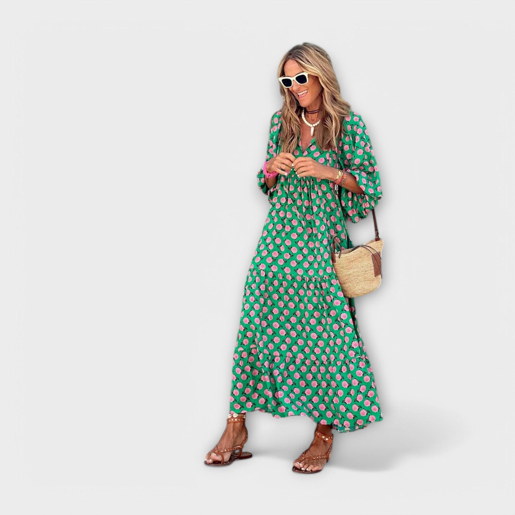 Elegantna geometrijska maxi haljina