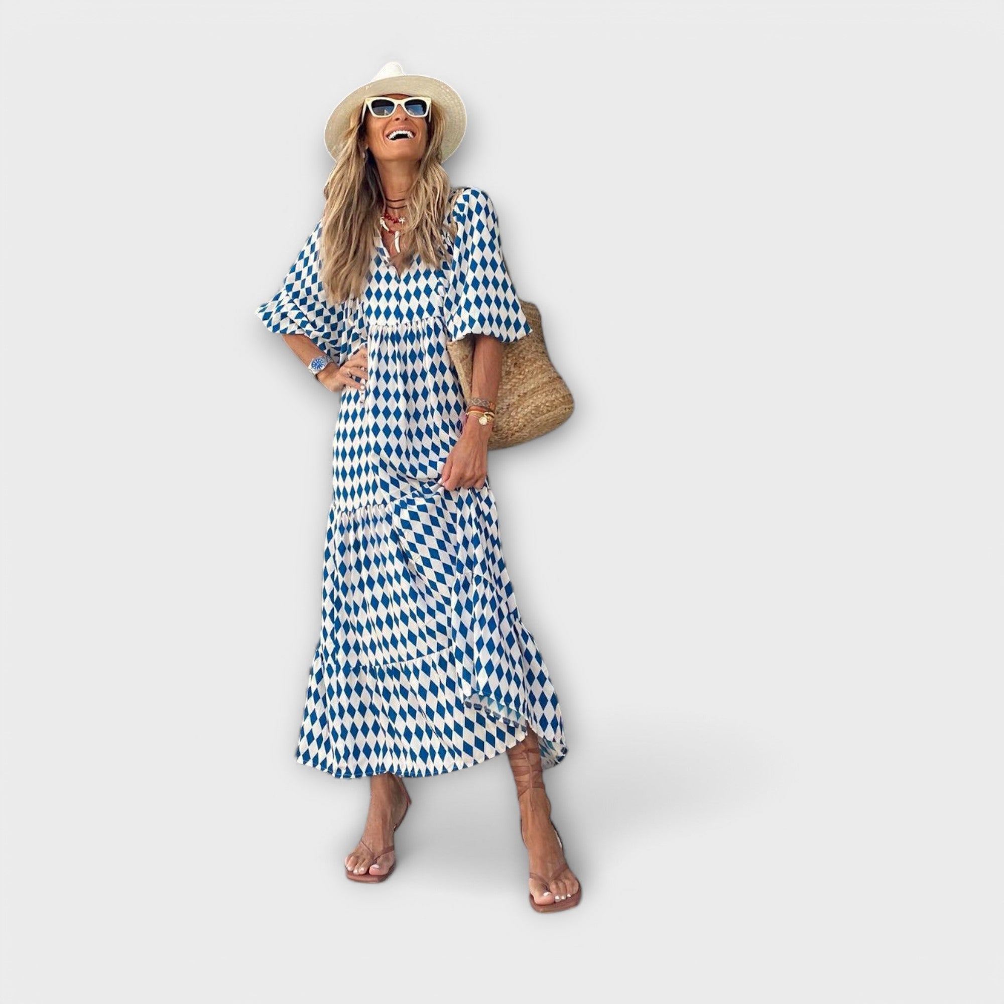 Elegantna geometrijska maxi haljina