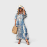 Elegantna geometrijska maxi haljina