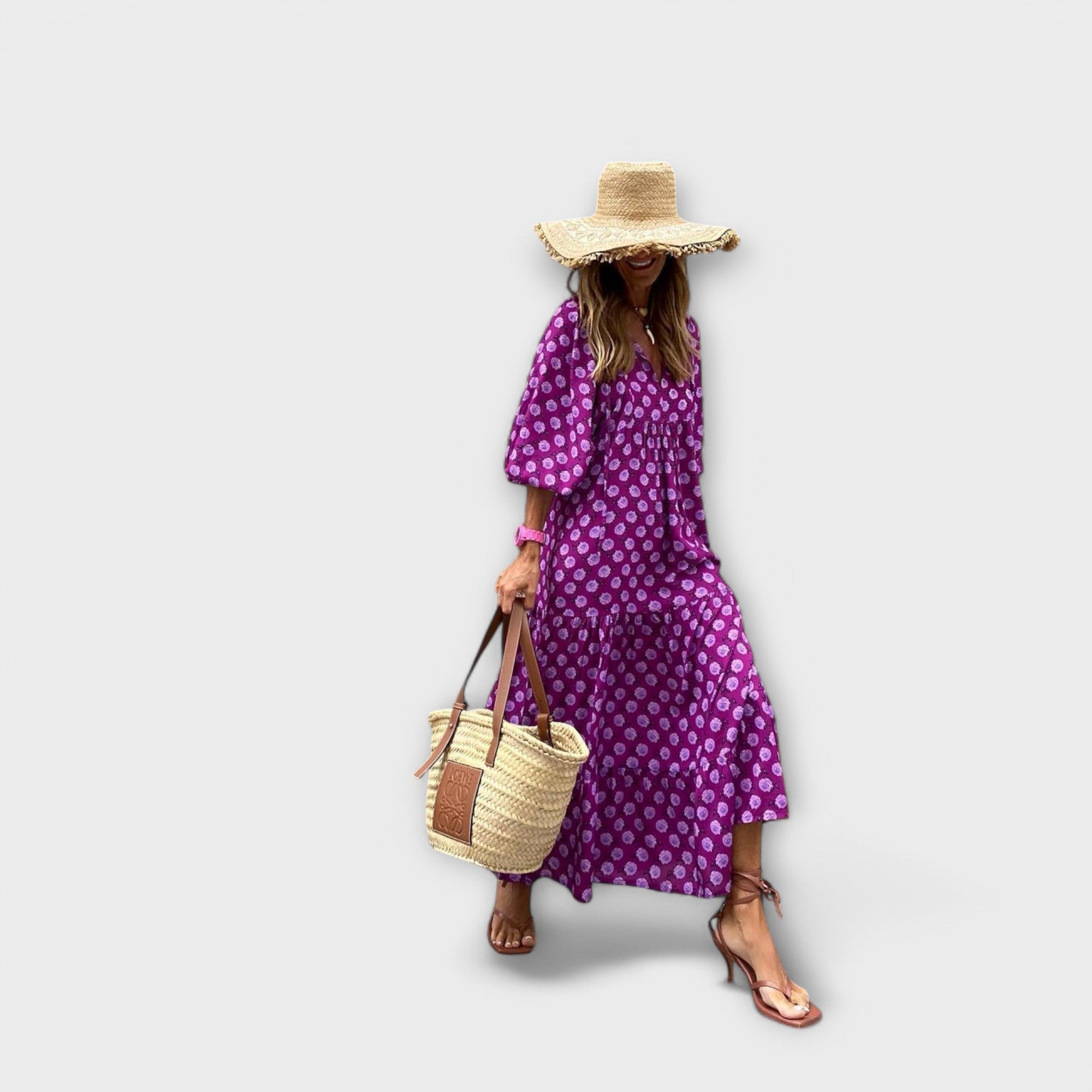 Elegantna geometrijska maxi haljina