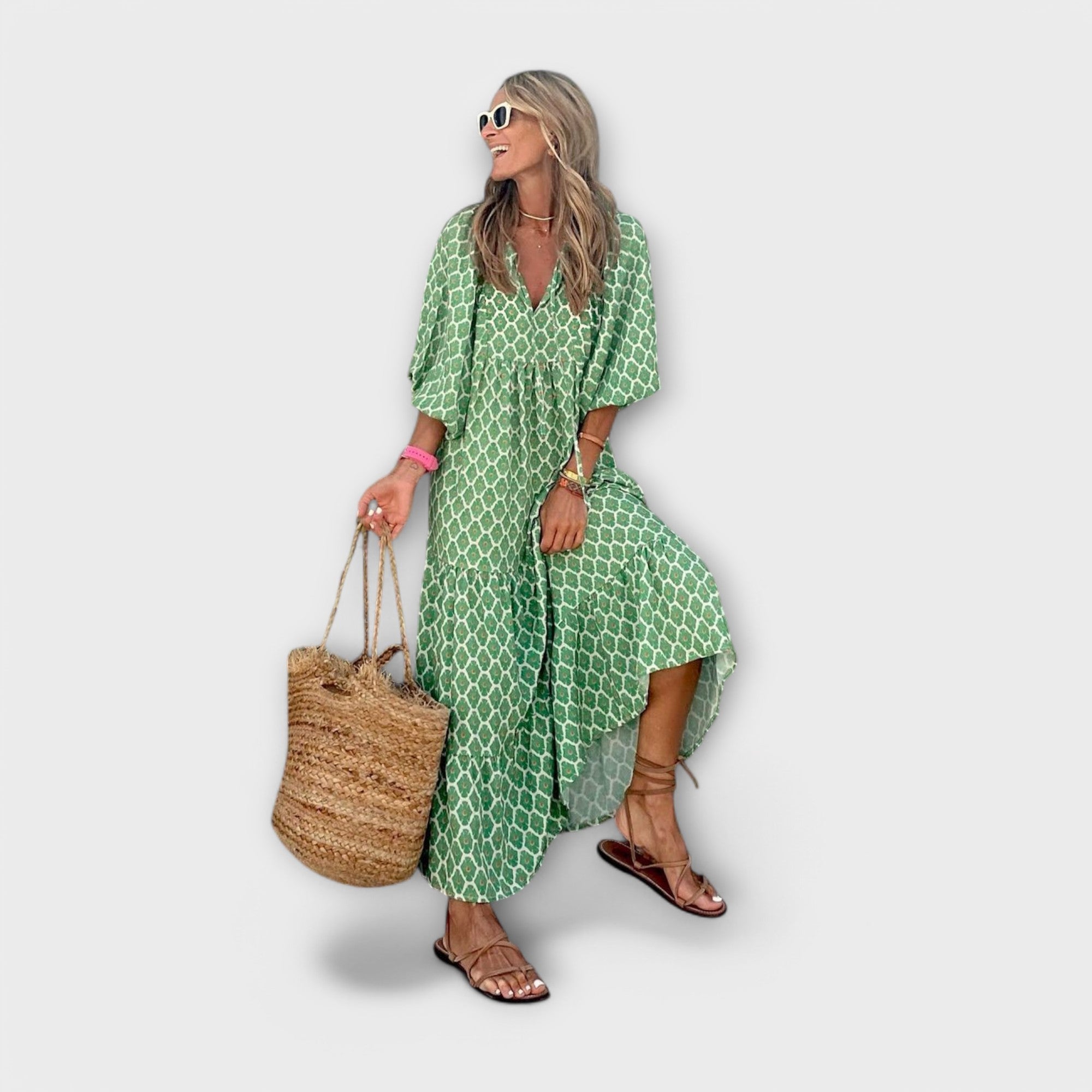 Elegantna geometrijska maxi haljina