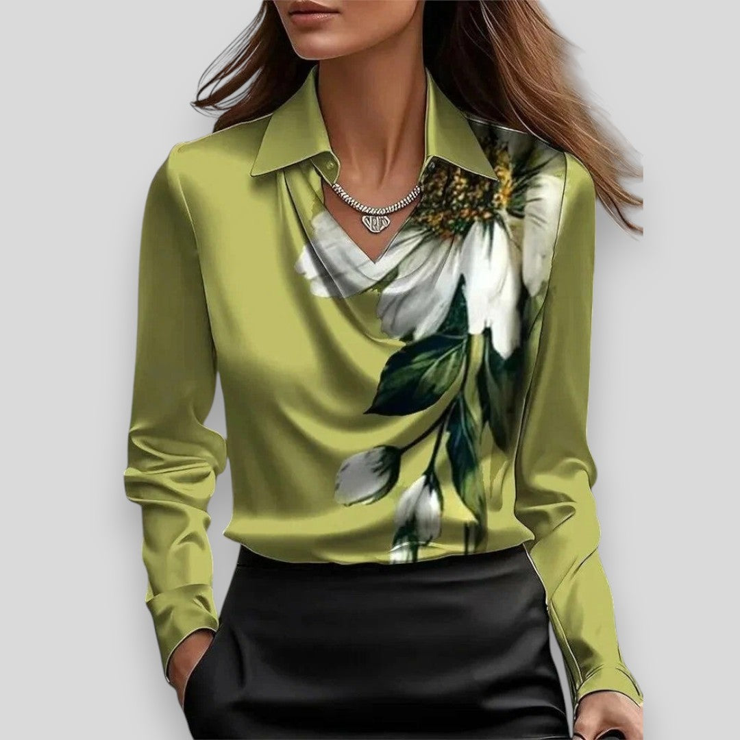 Silvia | bluza s luksuznim sjajem i plisiranim dekolteom
