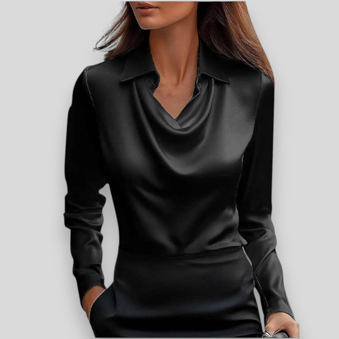 Silvia | bluza s luksuznim sjajem i plisiranim dekolteom